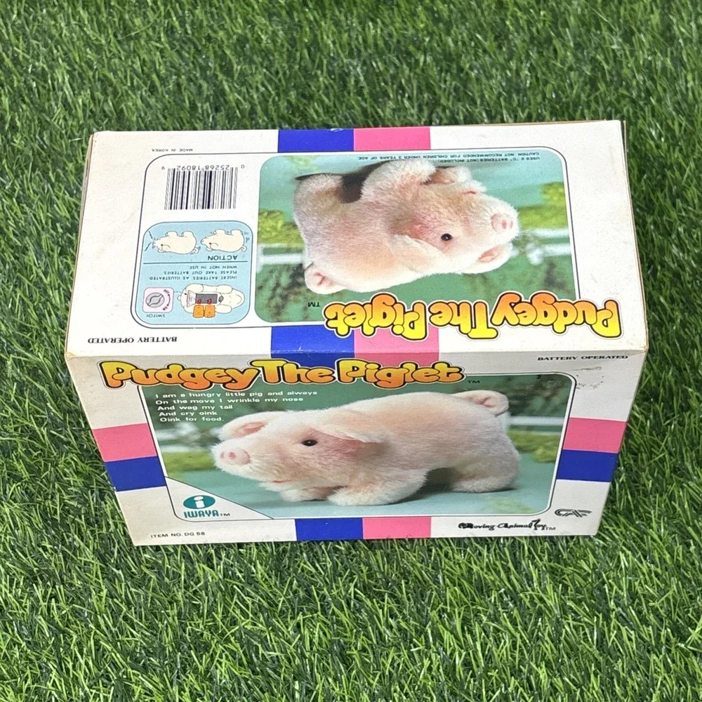 Vintage 1986 Pudgey the Piglet DG58 Moving Animal Toy NOS Open Box